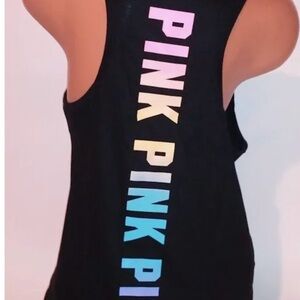 PINK Rainbow logo letter tank top
